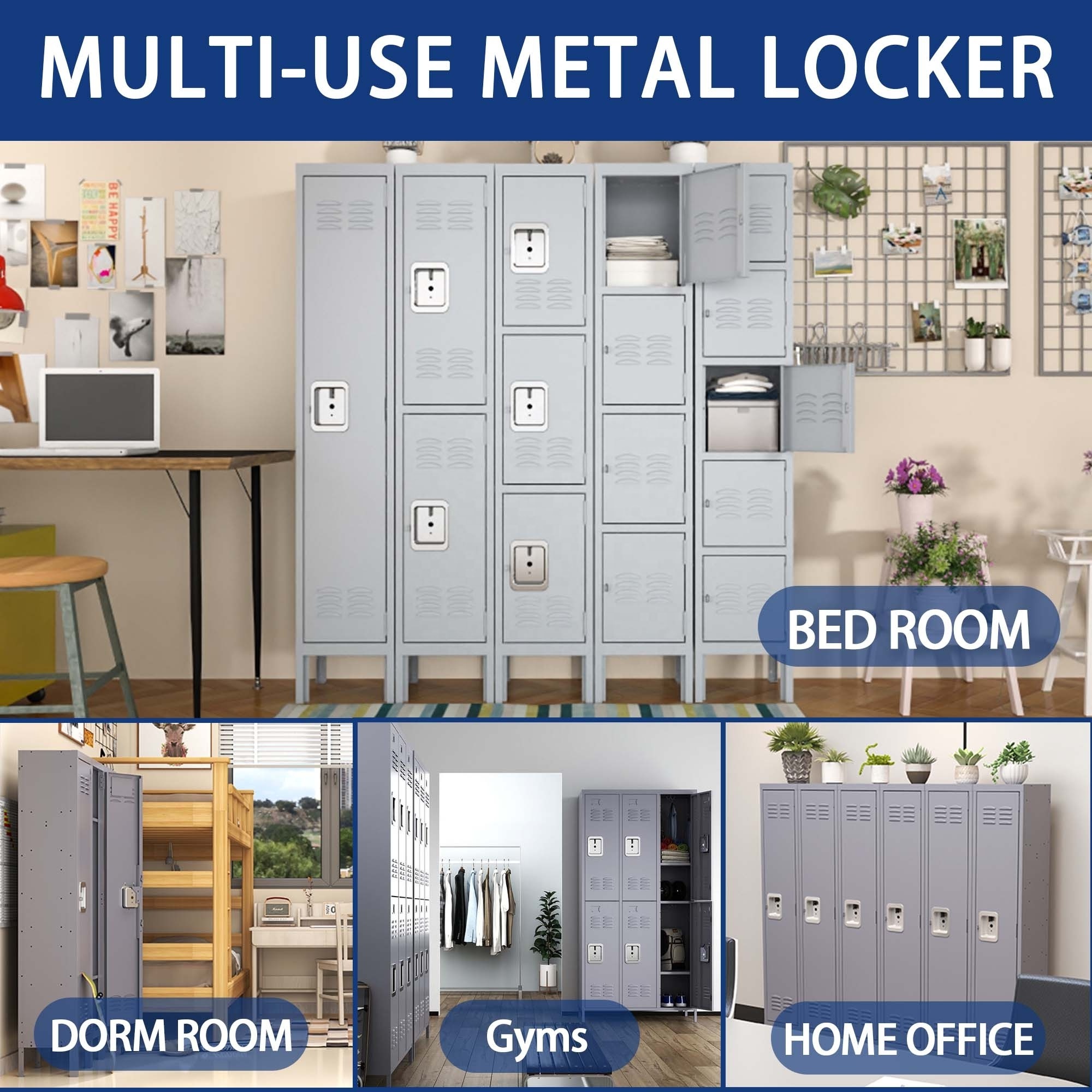 Free Shipping 3 Door 66 inch Metal Lockers With Lock for Employees Storage Locker Cabinet for Home Gym Office School Garage Gray