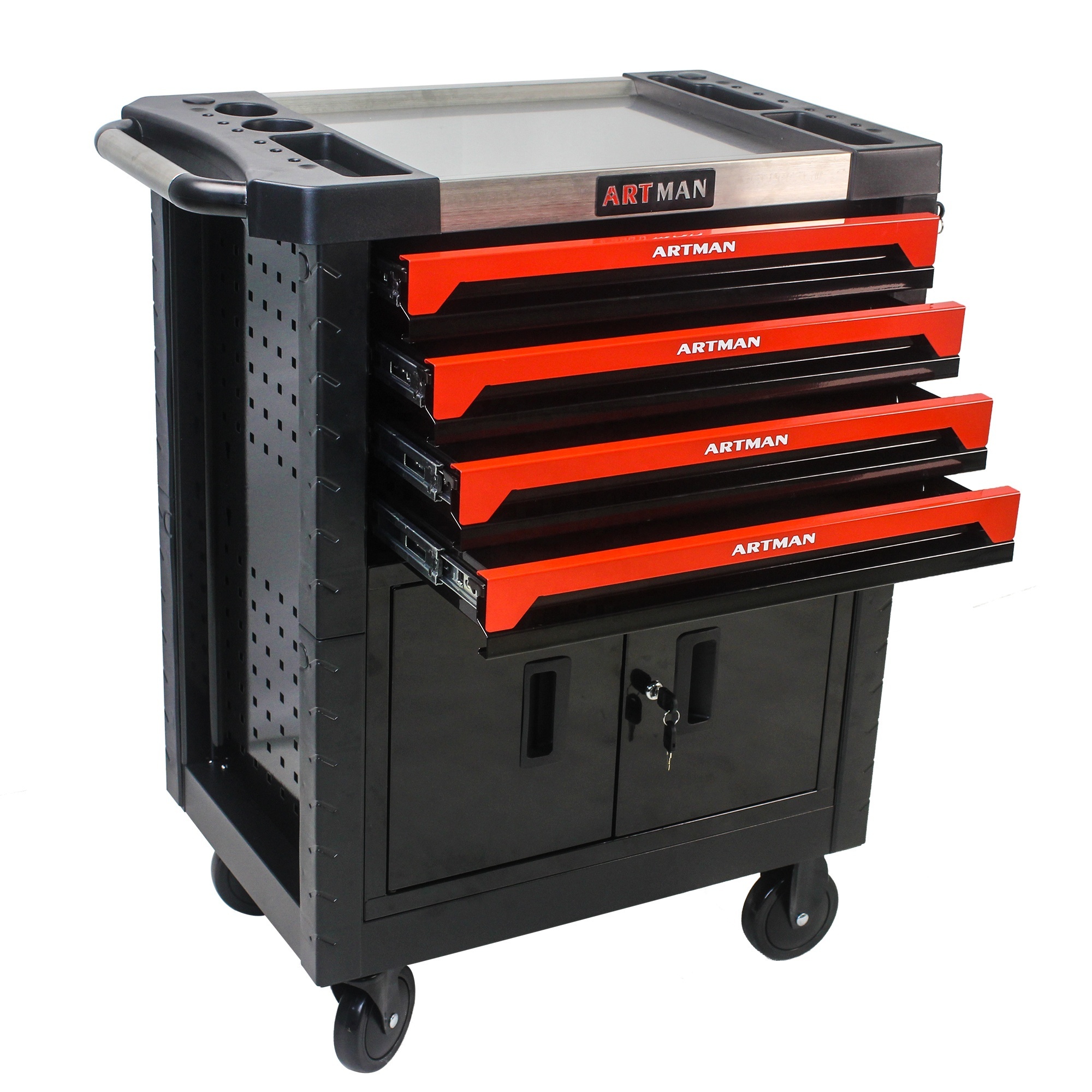 Free Shipping Moveable 4 Drawers Tool Cart With Lock and 2 doors