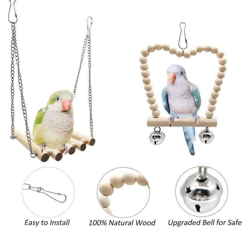 8 Packs Bird Parrot Swing Chewing Toys Wooden Bird Tearing Toys Natural Opp Bag Picture Animal Toys Pet Training Products 10pcs