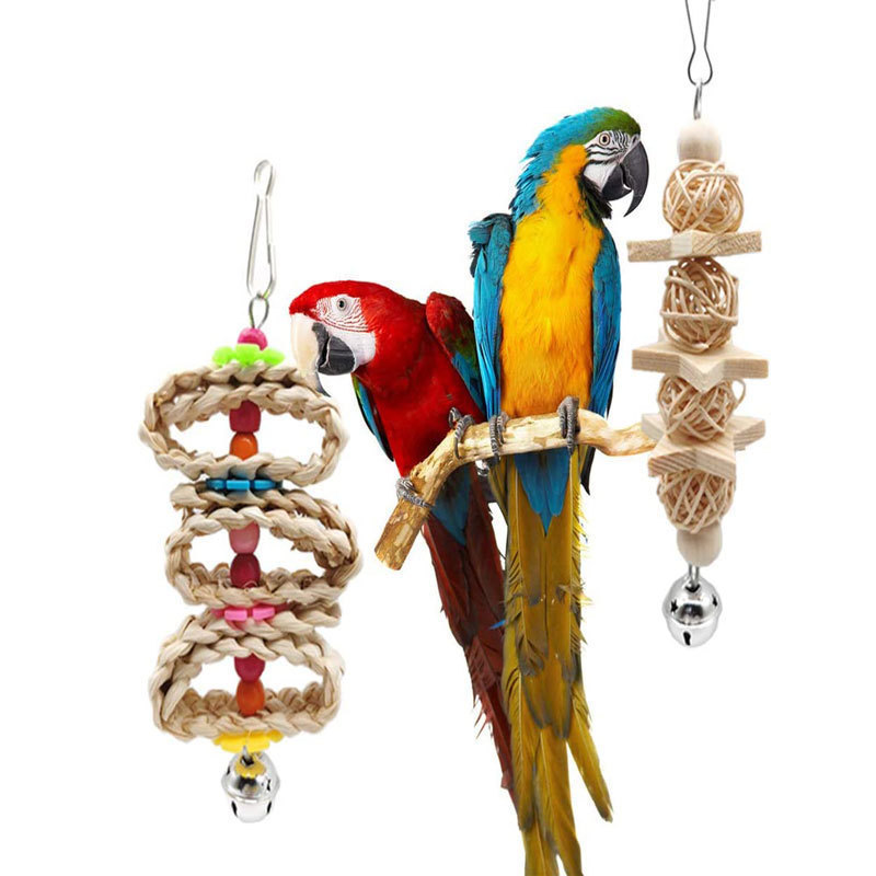 8 Packs Bird Parrot Swing Chewing Toys Wooden Bird Tearing Toys Natural Opp Bag Picture Animal Toys Pet Training Products 10pcs