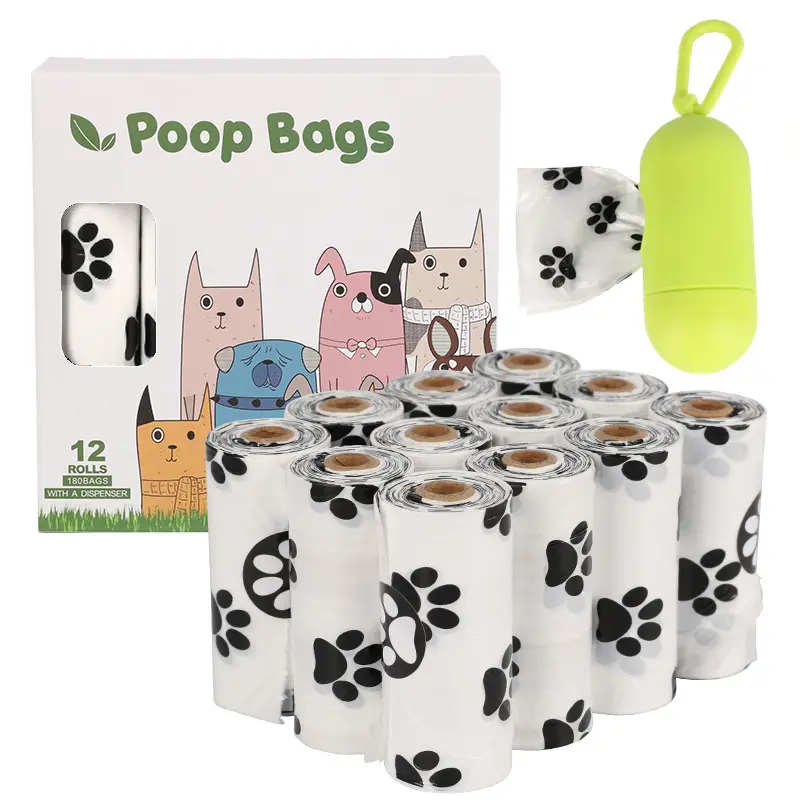 Custom disposable pet dog poop bags biodegradable poop bags dispenser holders carrier waste bag for dog