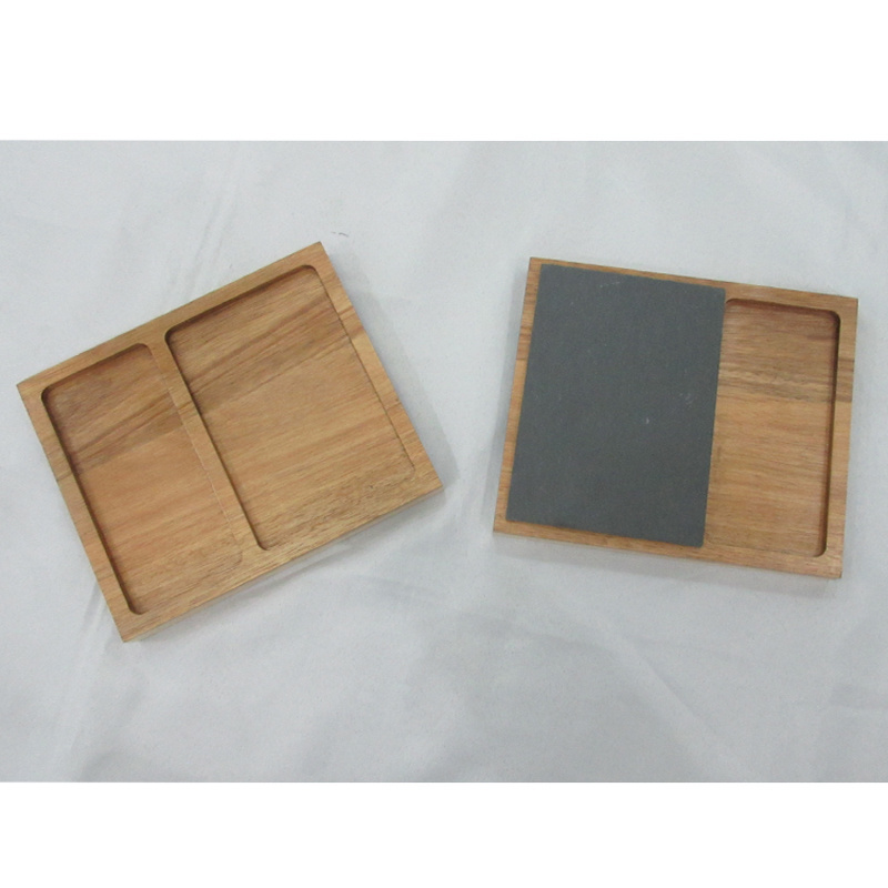 Factory Wholesale Natural Made In China Plate With Bamboo Base Slate Serving Wooden Tray Set