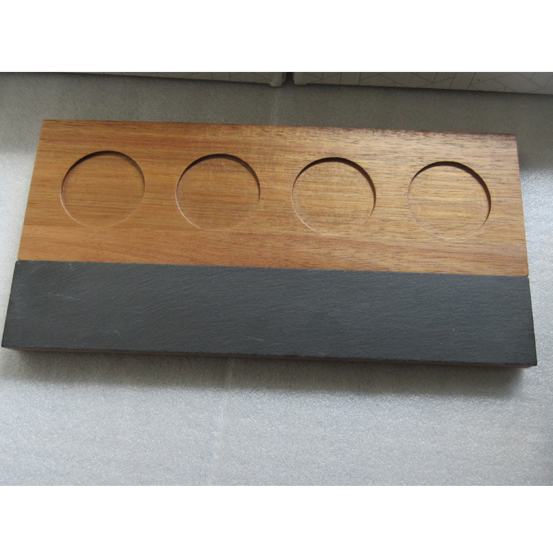 Factory Wholesale Natural Made In China Plate With Bamboo Base Slate Serving Wooden Tray Set