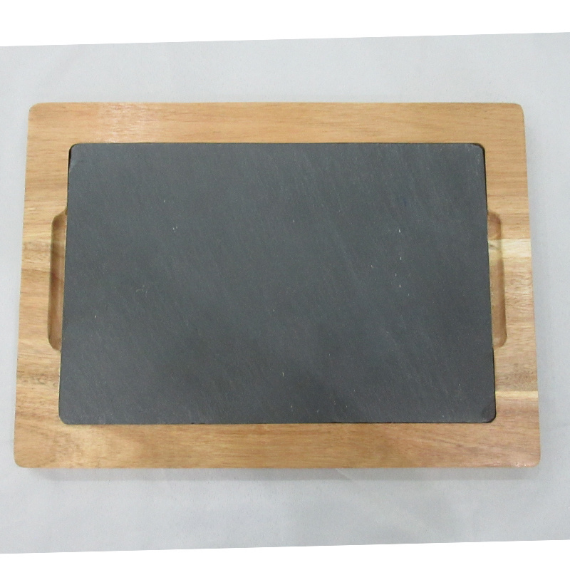 Factory Wholesale Natural Made In China Plate With Bamboo Base Slate Serving Wooden Tray Set