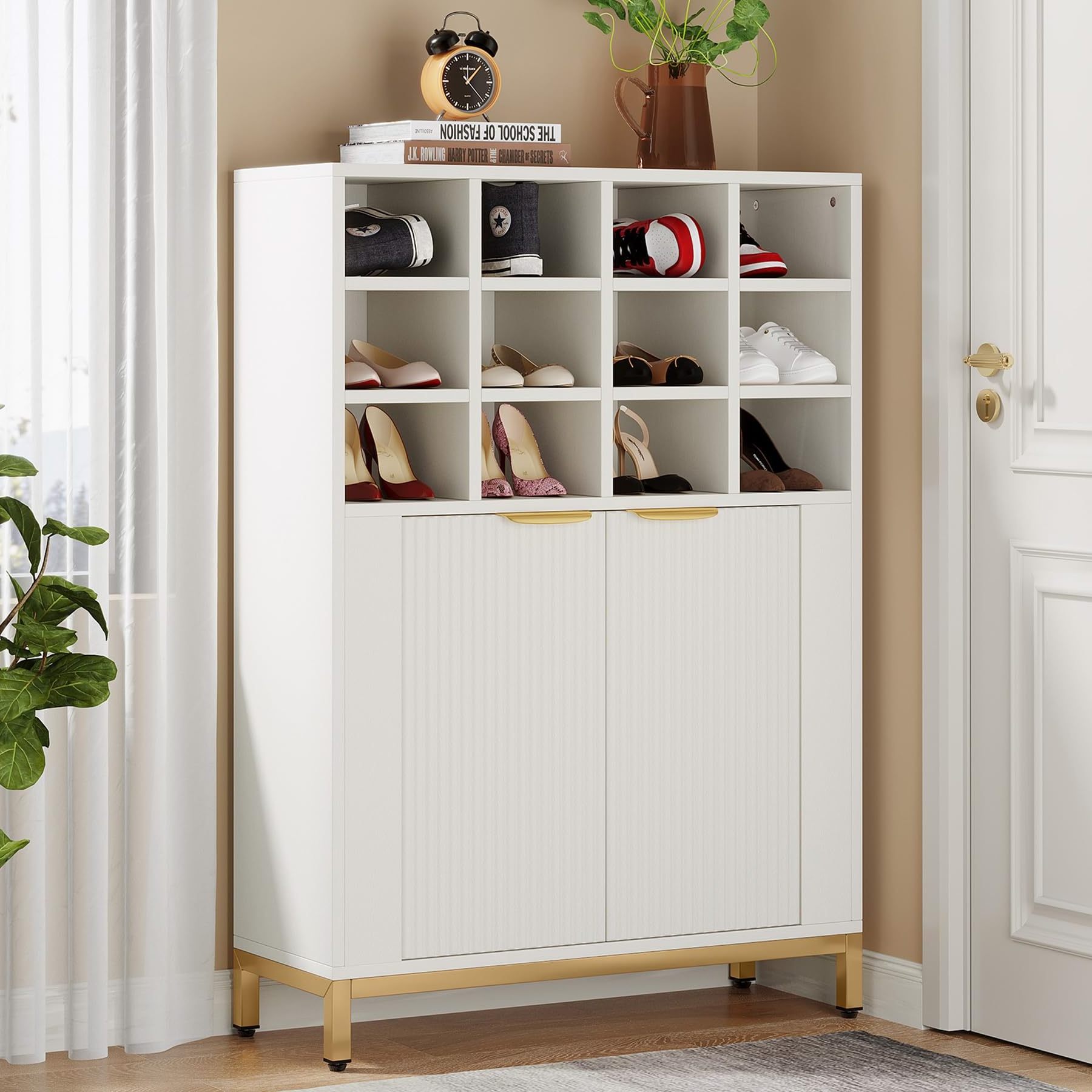 Fashion design storage bench cubby organizer shoe cabinet with seat cushion