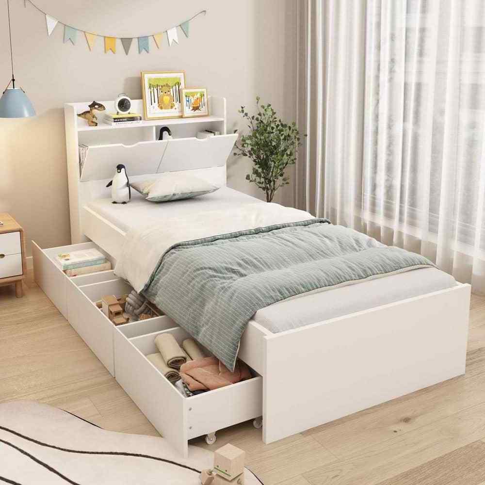 single wooden king size queen double bed with drawer and storage luxury modern bed wooden beds bedroom furniture