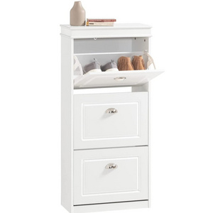 Modern 3 Drawer Storage White Melamine Wooden Furniture Slim Tall Narrow Hallway Shoe Rack Cabinet