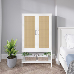 wardrobe closet with 2doors rattan bedroom with hanging rod freestanding wooden wardrobe cabinet with shelves white