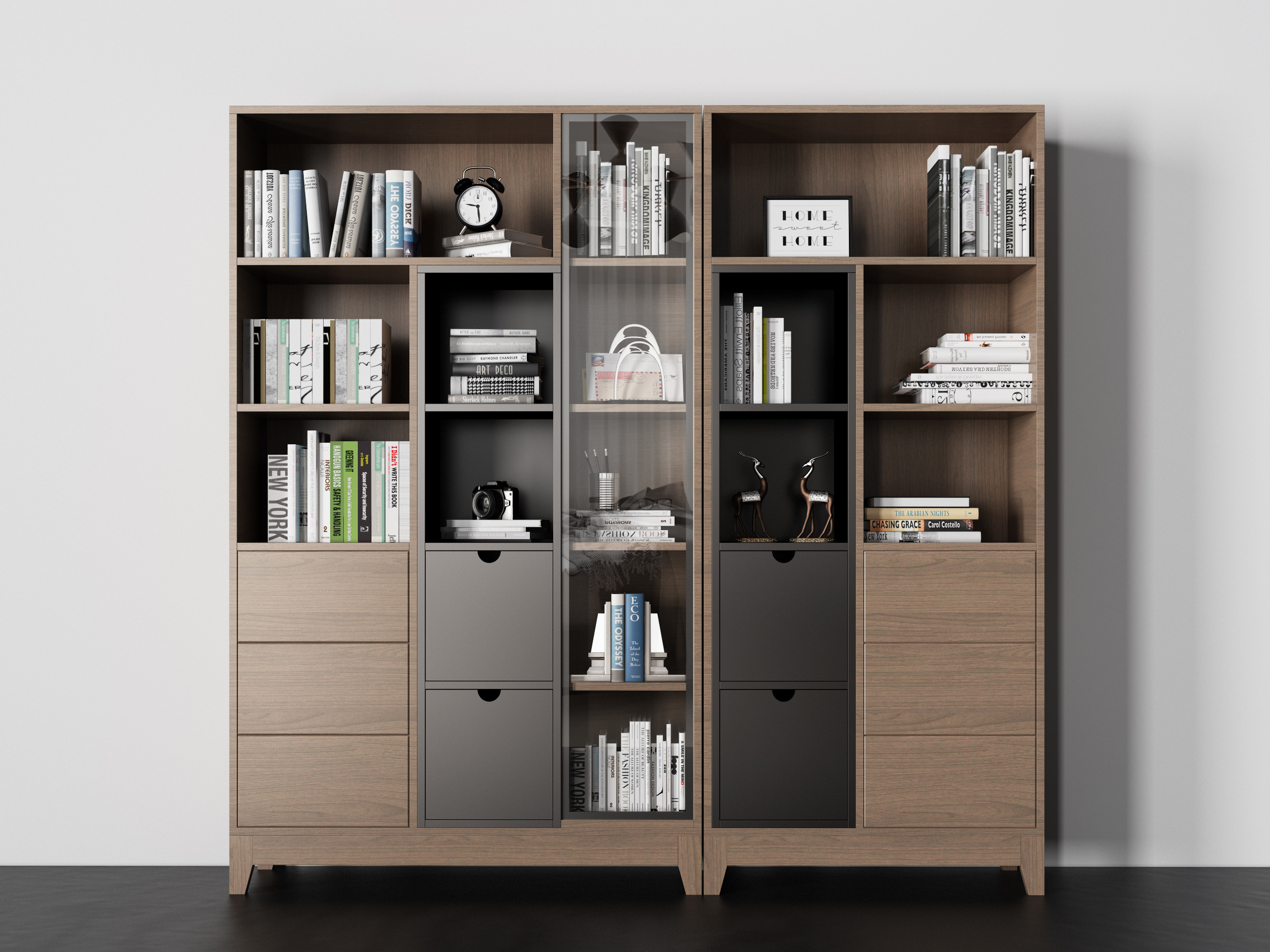 Custom Modern Grey Glass Bookcase Bookshelf with glass door book shelf cabinet