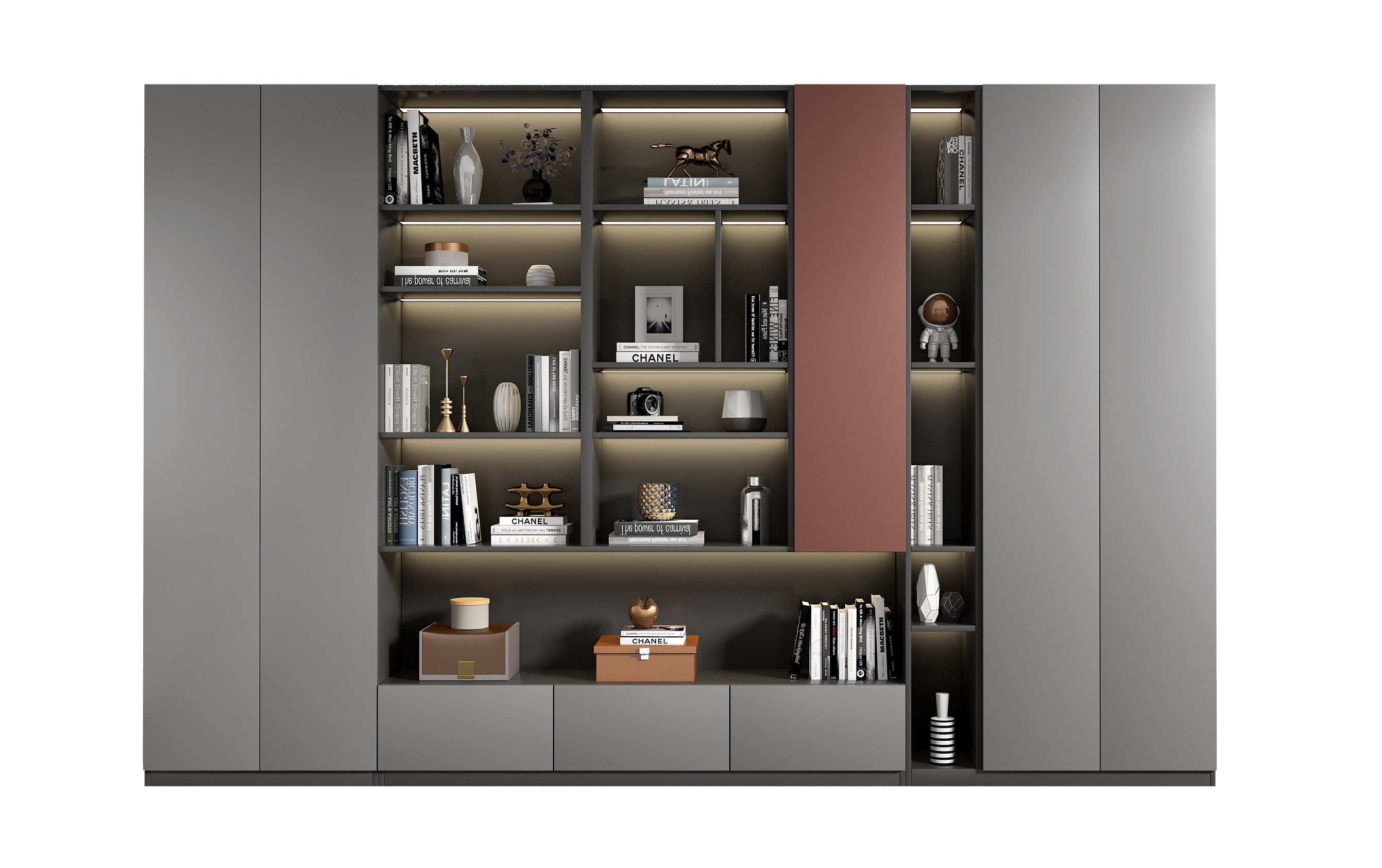 Custom Modern Grey Glass Bookcase Bookshelf with glass door book shelf cabinet