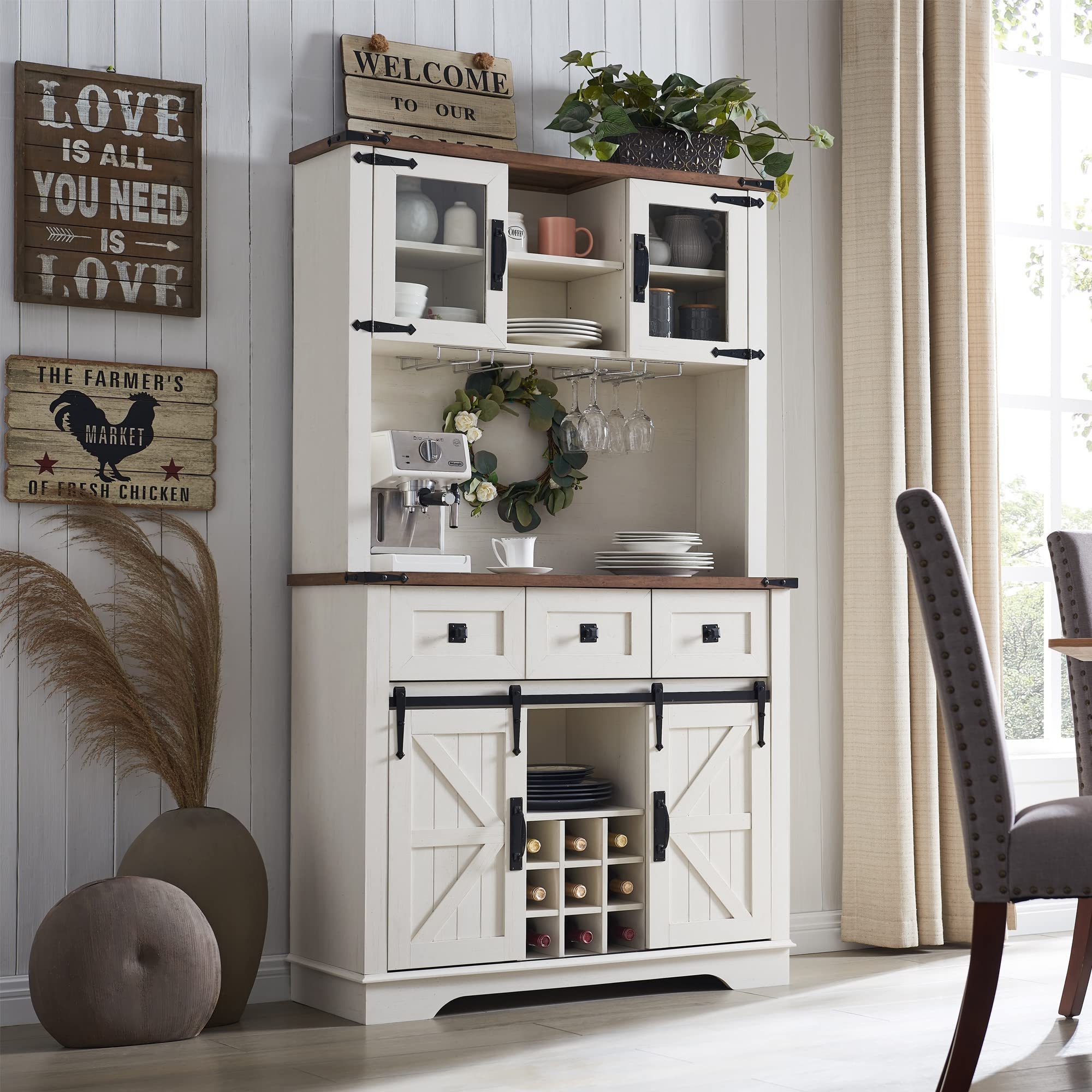 Bar Cabinet with Sliding Barn Door Sideboard and Buffet Cabinet for Dining Room Kitchen Hutch Storage Cabinet