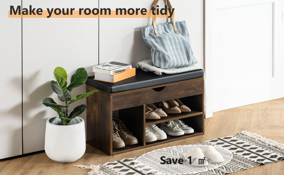 Shoe Storage Bench Entryway Bench with Flip Top Storage Space and Padded Cushion Wooden Shoe Bench for Entryway