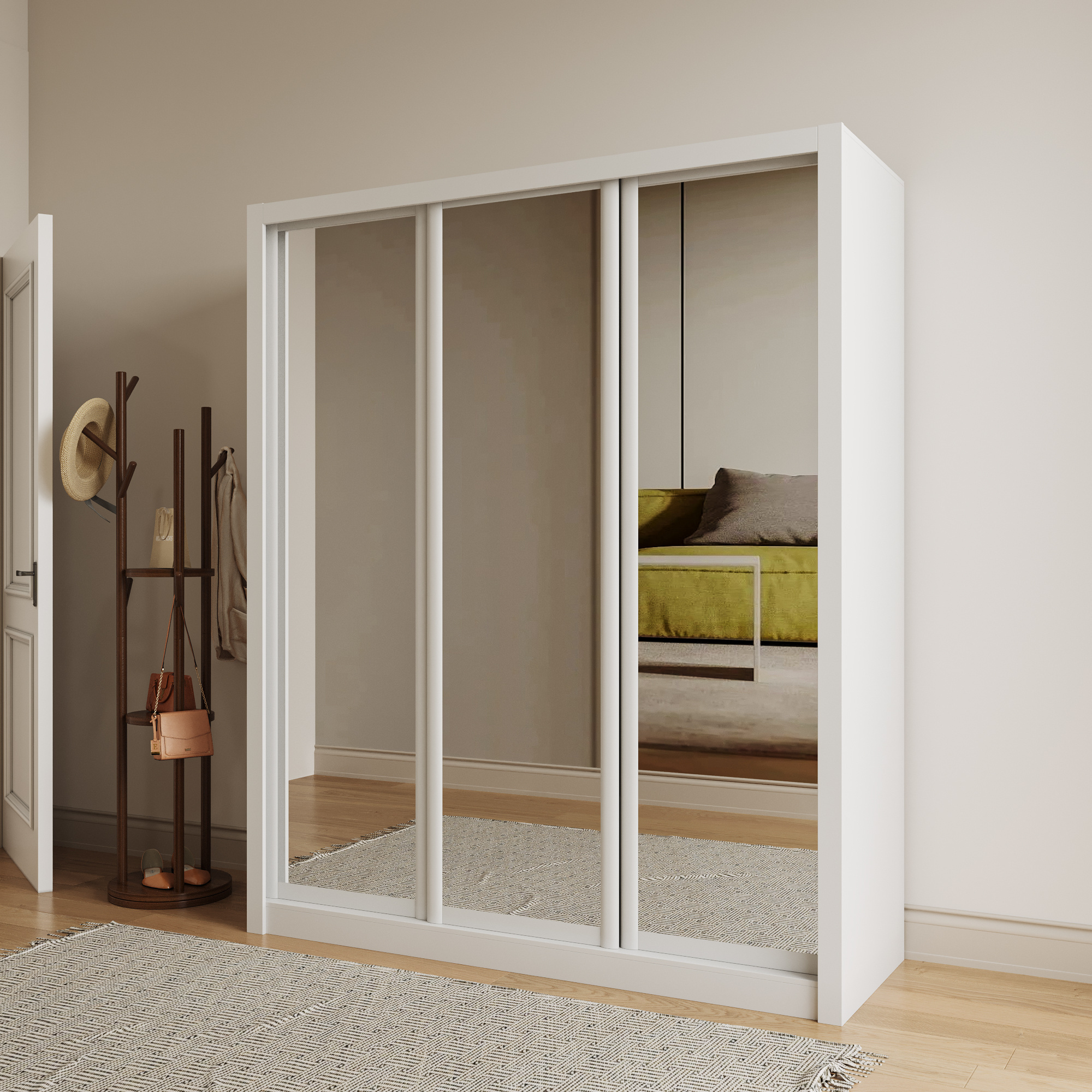 modern design uv high glass surface  2 doors cheap wardrobe with mirror wardrobe clothes organize bedroom furniture