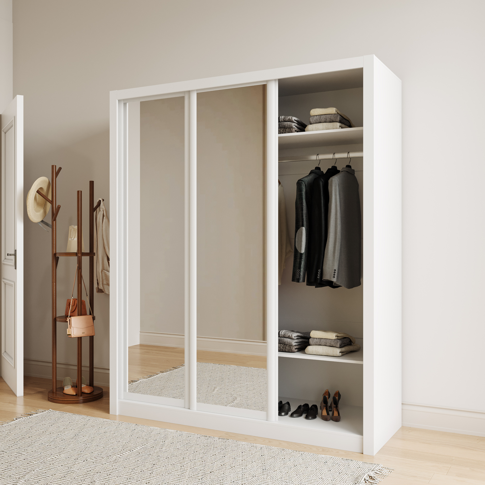 modern design uv high glass surface  2 doors cheap wardrobe with mirror wardrobe clothes organize bedroom furniture