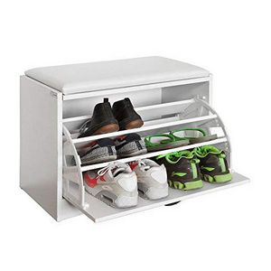 Shoe Bench Ottoman Shoe Storage Rack Wooden Shoe Cabinet with Seat Cushion for Hallway Bedroom Brown 63 * 30 * 44cm