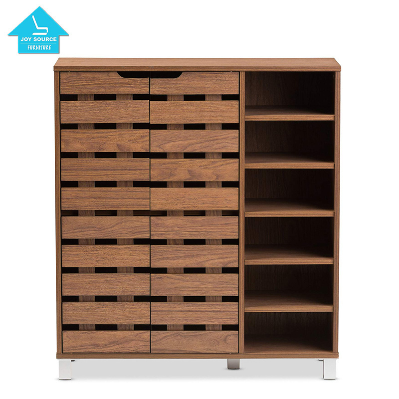 Wood  Door Shoe Cabinet with Open Shelves Wooden shoe rack size shoe organizer cabinet large space storage