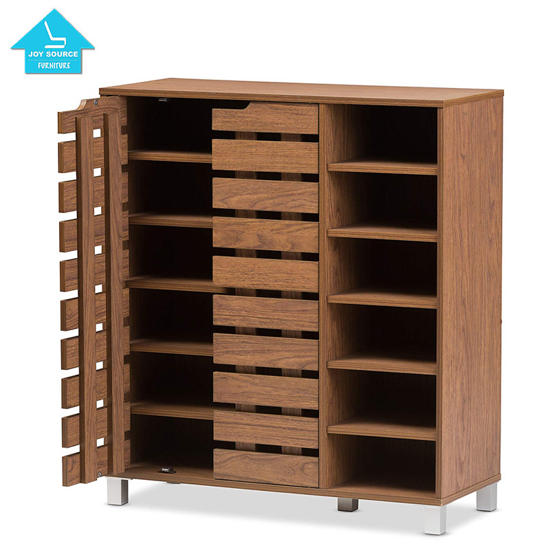 Wood  Door Shoe Cabinet with Open Shelves Wooden shoe rack size shoe organizer cabinet large space storage