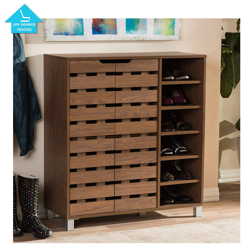 Wood  Door Shoe Cabinet with Open Shelves Wooden shoe rack size shoe organizer cabinet large space storage