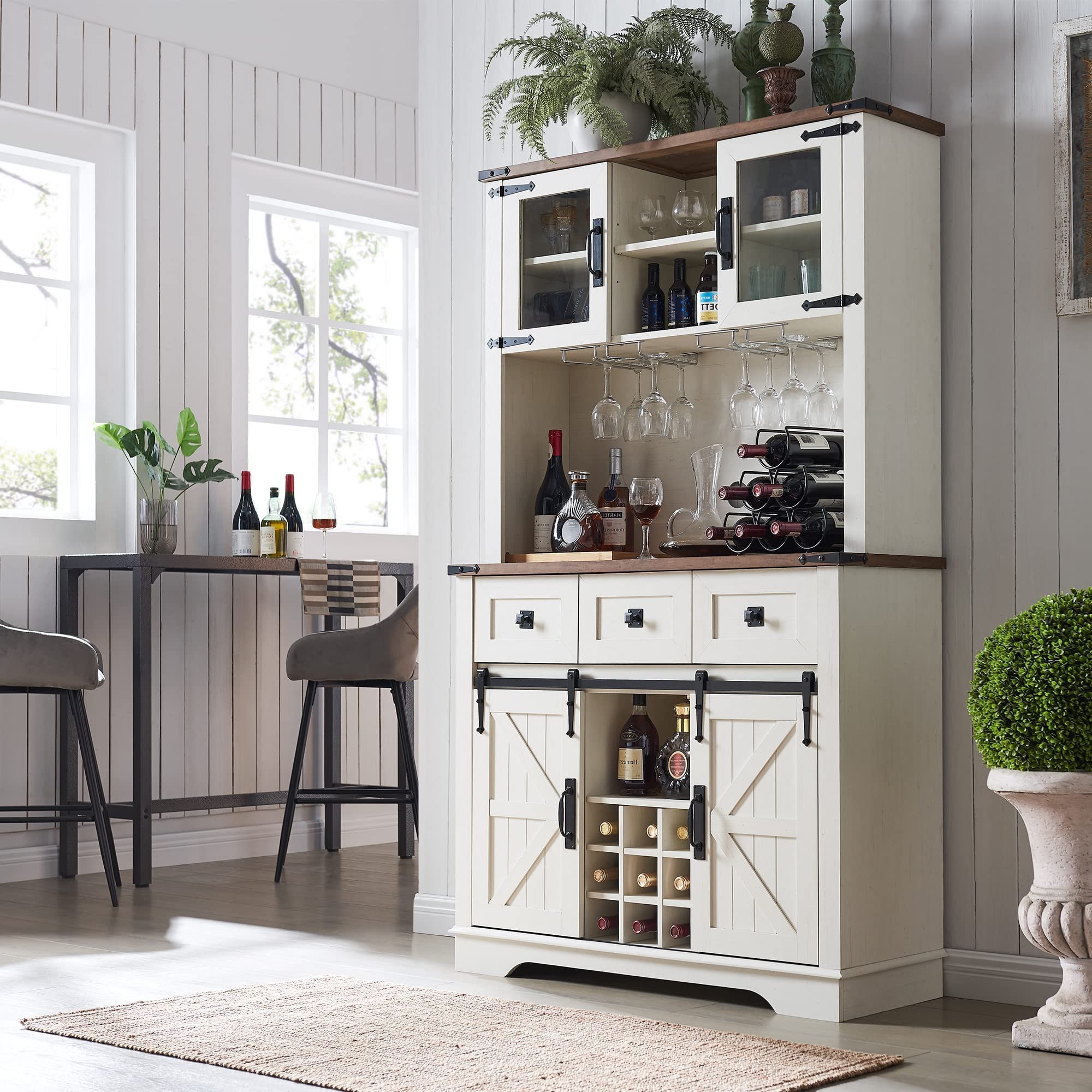 Bar Cabinet with Sliding Barn Door Sideboard and Buffet Cabinet for Dining Room Kitchen Hutch Storage Cabinet