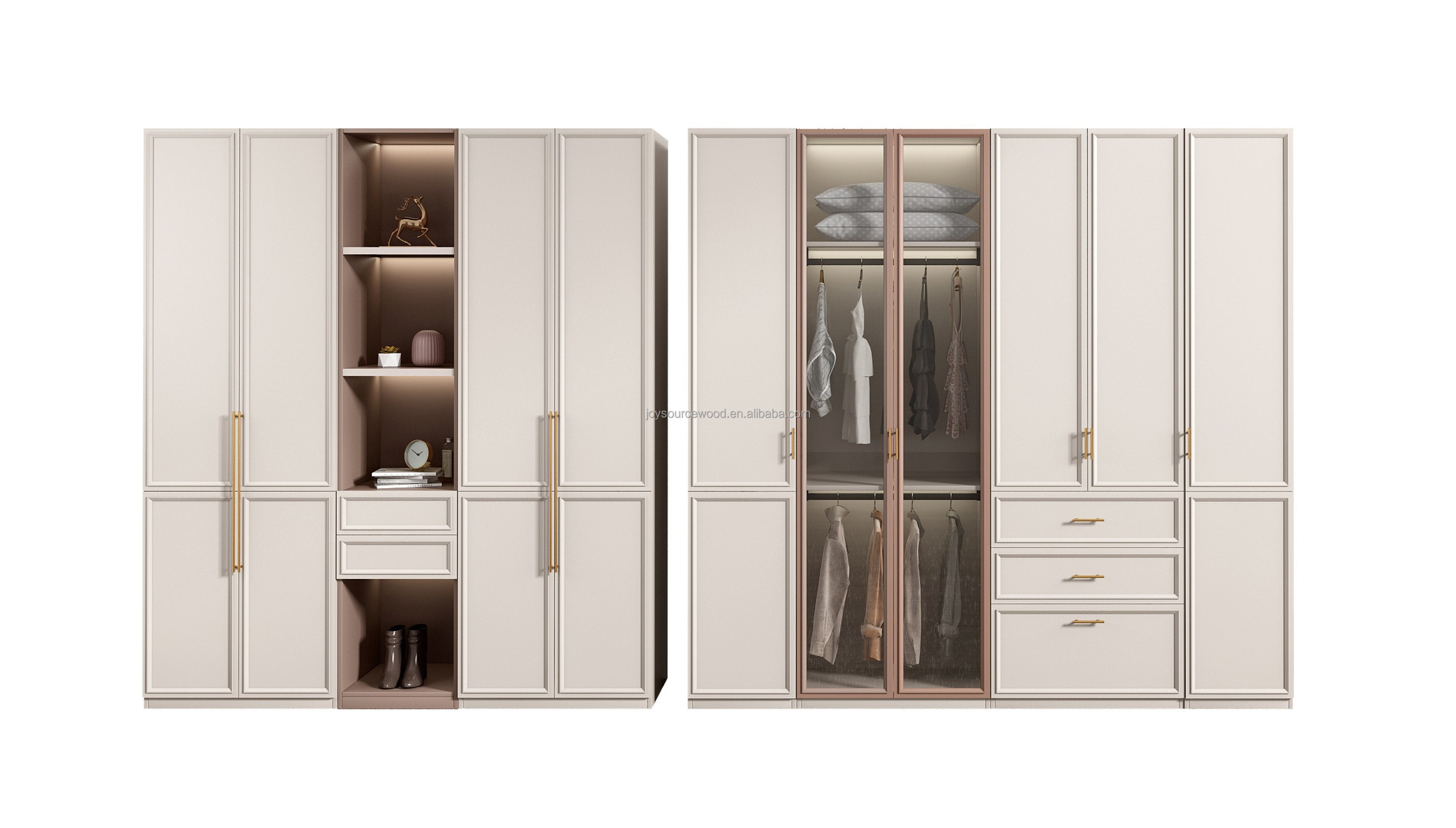 European style wardrobe closet bedroom sliding glass door wooden wardrobe closet