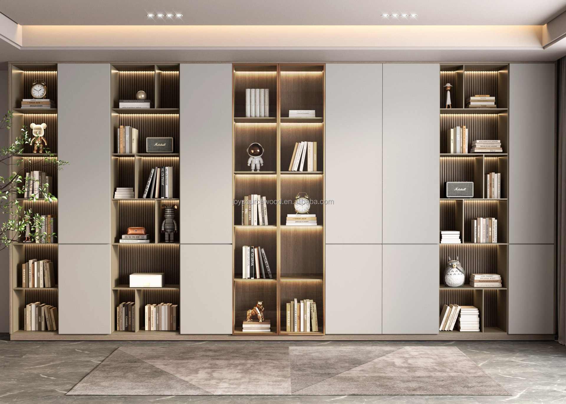 Custom Modern Grey Glass Bookcase Bookshelf with glass door book shelf cabinet