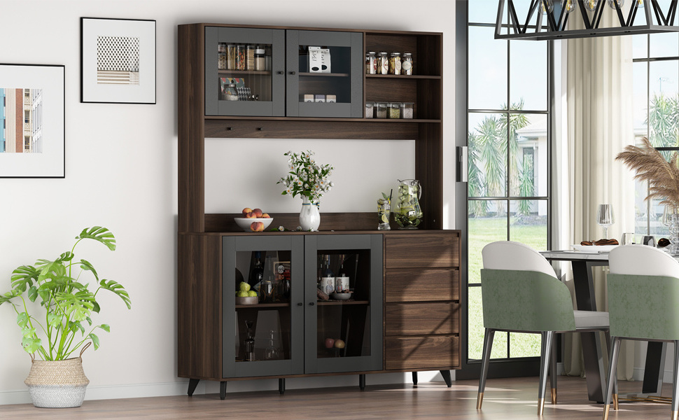 freestanding pantry storage cabinet with glass doors modern sideboard buffet cabinet wood cupboard living room dinning room