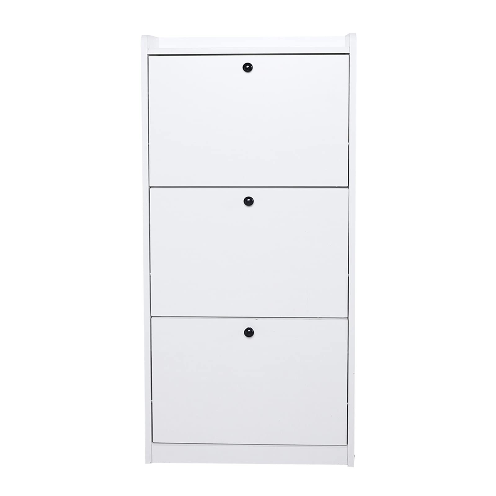 Modern Shoe Storage Cabinet with Drawers & Shelf Freestanding Tipping Bucket White Shoe Cabinet Organizer for Entryway