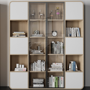 Custom Modern Grey Glass Bookcase Bookshelf with glass door book shelf cabinet