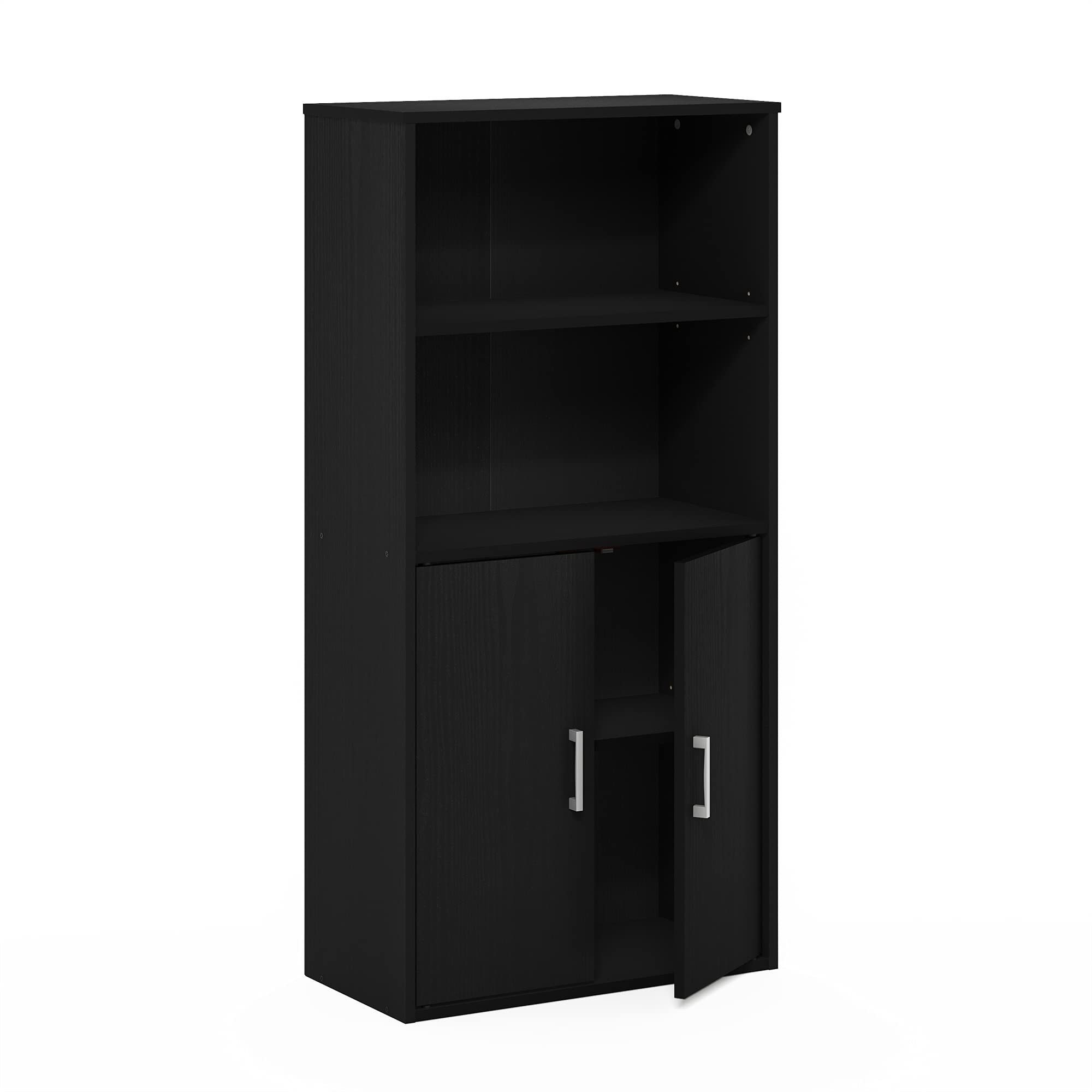 3-Tier Open Shelf Bookcase with 2 Doors Storage Cabinet Bookshelvs Book Racks Shelves Cabinet for Home Office