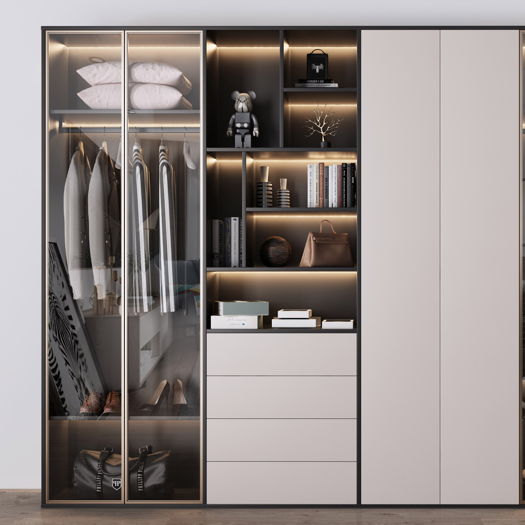 Built in wardrobes luxury furniture wooden walk in mirror for women rooms closets mdf bedroom wall wardrobe