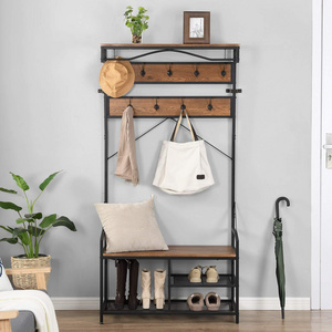 4-In-1 Design Hall Tree for Entrance Foyer Entryway Coat Rack Shoe Bench Storage Shelf