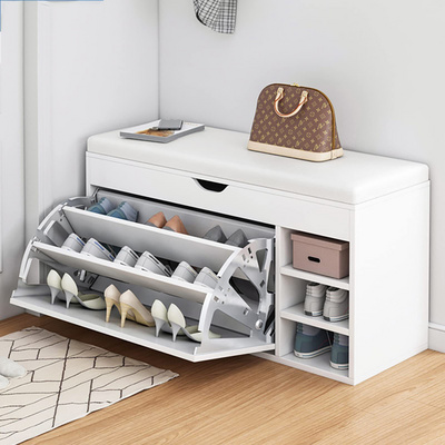 Entryway Bench with Hidden Shoe Storage Rack Bench Leather Upholstered Shoe Cabinet Modern Entry Shoe Organizer Furniture 100pcs