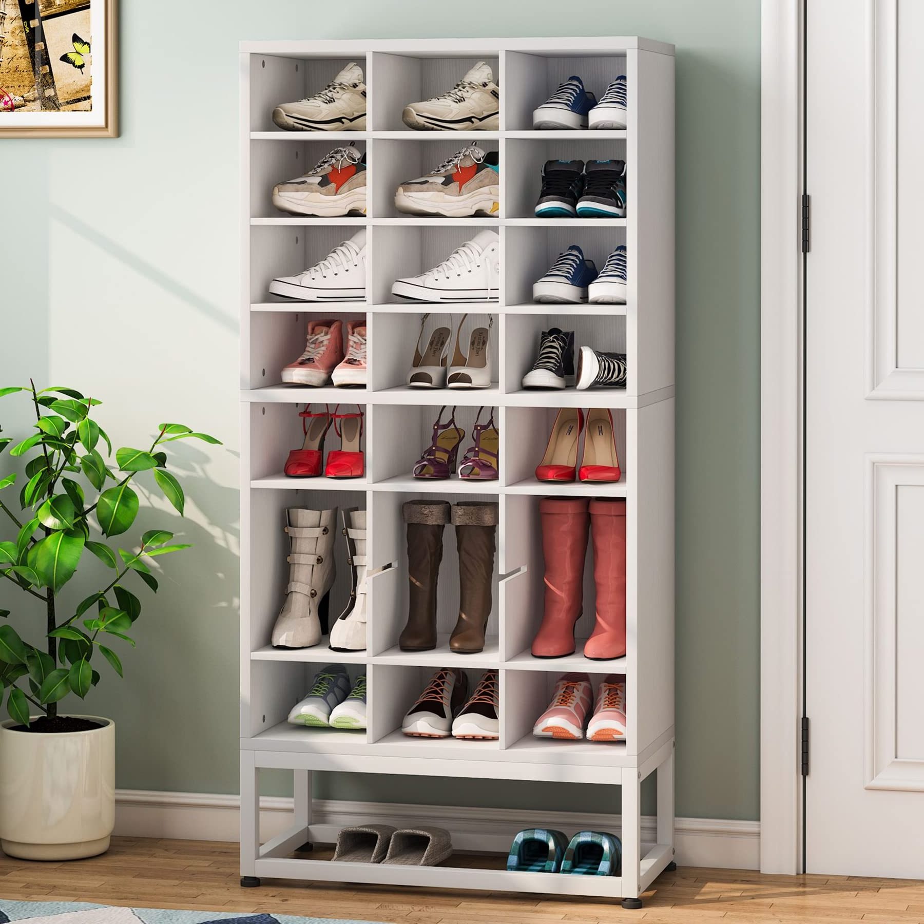 High Quality White & Natural 3 Flip-Drawers Shoe Cabinet Wooden Shoe Rack Cabinet Shoe Storage Bench