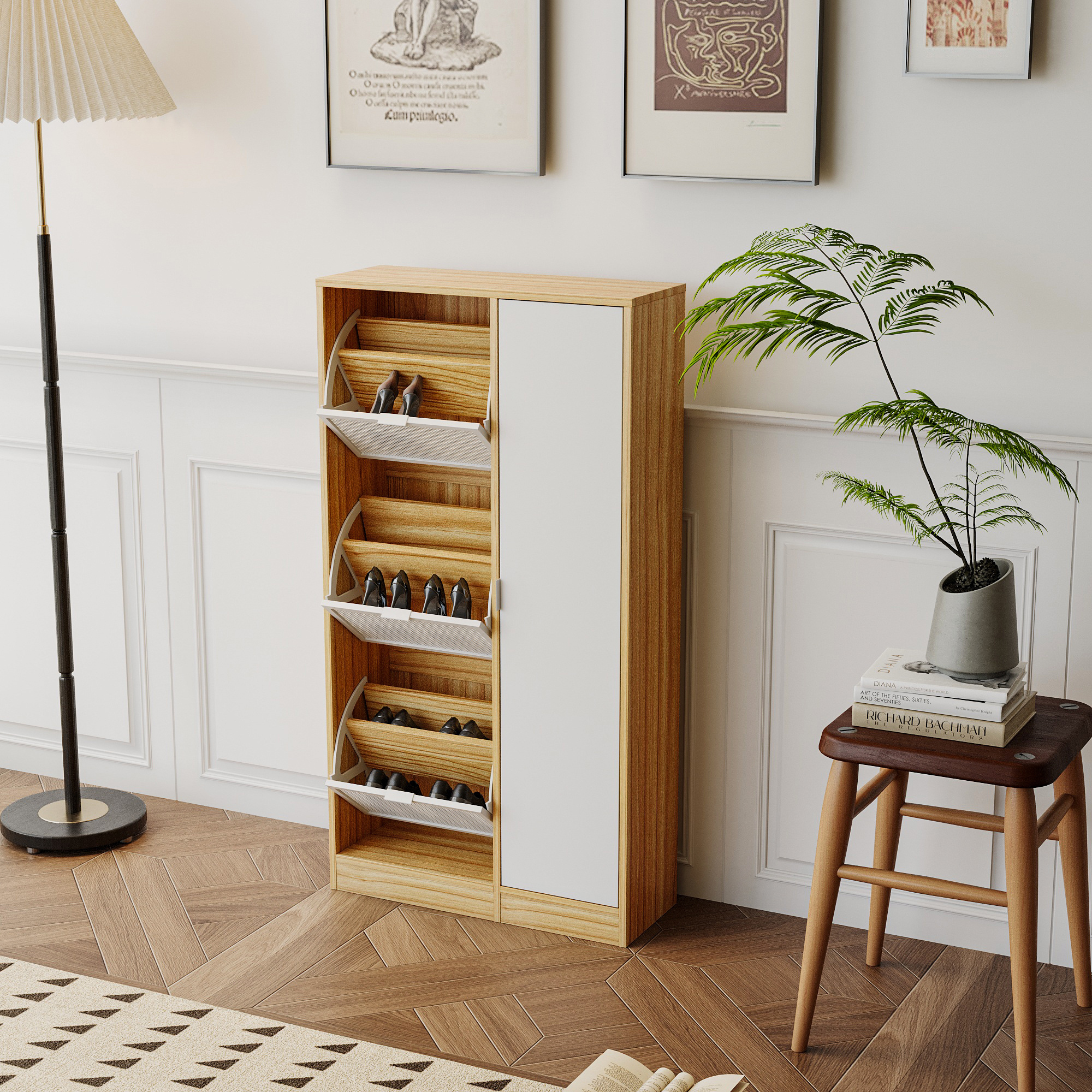 Modern Slim Entryway Storage Shoe cabinet with Hidden Cubic Space & 2/3 Flip Drawers Organizer living room bedroomFurniture