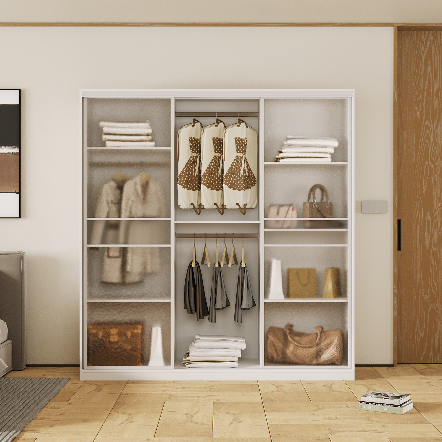 modern two doors bedroom mdf wardrobe design with mirror storage cabinet bedroom furniture