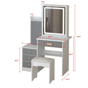 Makeup Vanity Dressing Table with Sliding Mirror Dresser Desk and Cushioned Stool Set 4 Drawers & Shelves