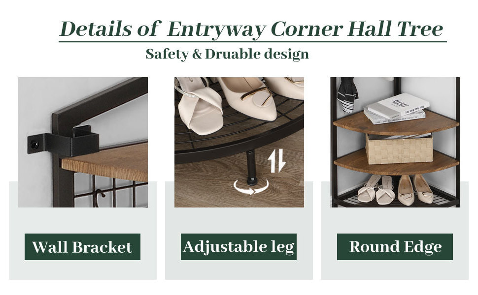 Corner Hall Tree Industrial Corner Coat Rack with Hooks and Storage Shelf for Entryway Hallway Corner Organizer with Shoes Rack