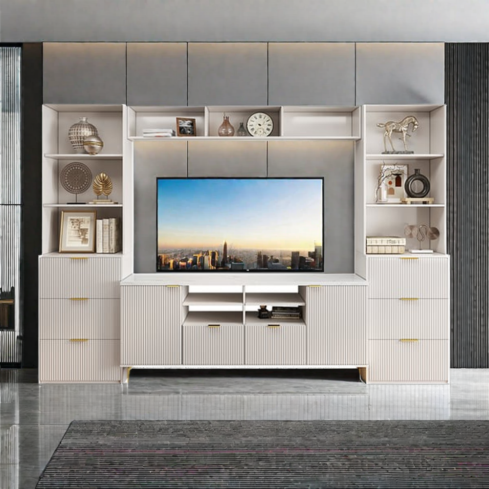 modern tv wall units fluted wood storage entertainment center with bookshelf white tv stand living room furniture