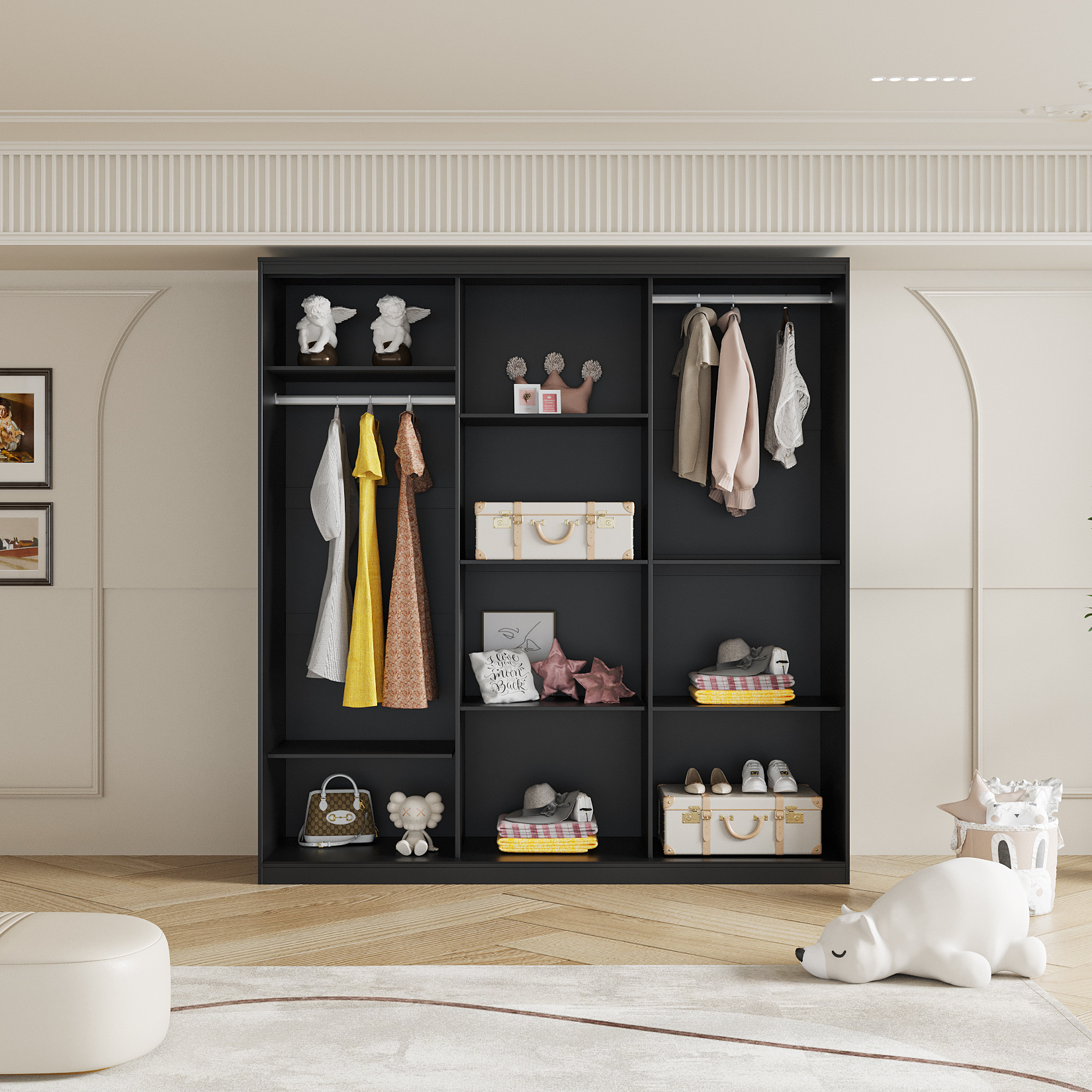 modern two doors bedroom mdf wardrobe design with mirror storage cabinet bedroom furniture