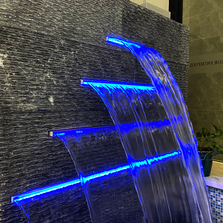 Acrylic Water Blade Curtain Led Lighting Feature Sheer Descent Stainless Steel Fountain Cascade Outdoor Swimming Pool Waterfall