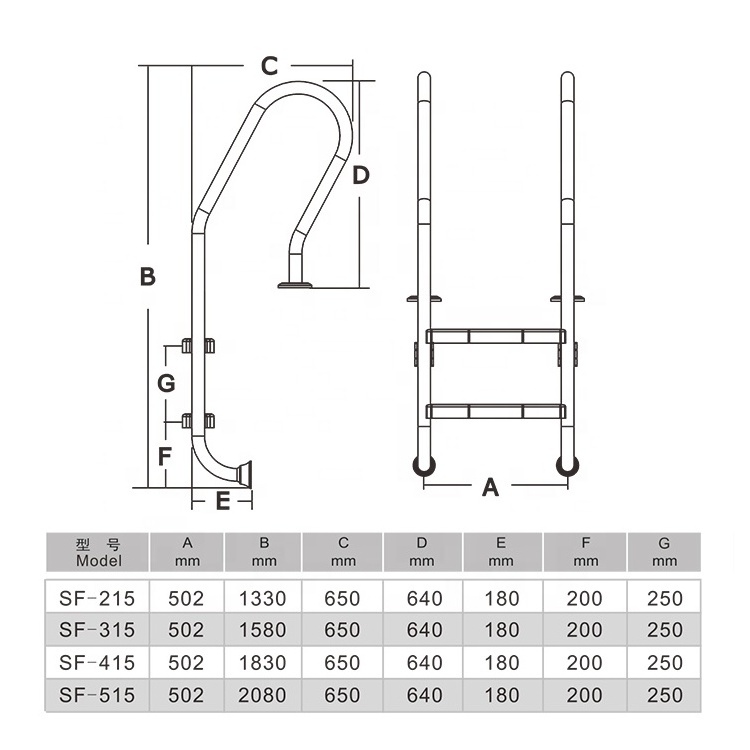 KASDALY 304 2 Steps Stainless Steel  Swimming Pool Ladder SF215