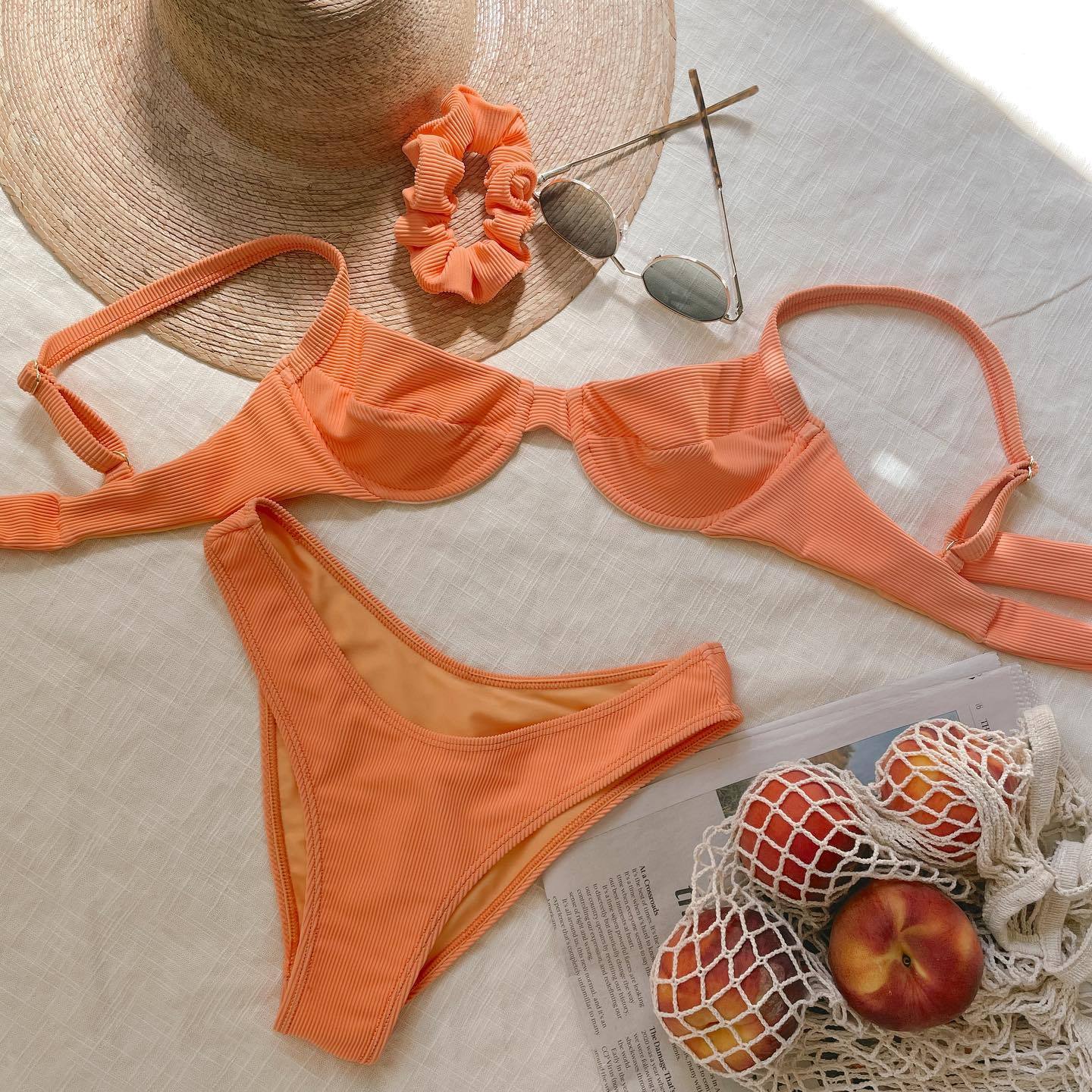 Recycled Orange Bikini Female Swimsuit Women Swimwear Two-pieces Bikini Set Micro Bather Padded Japan Tiny Bikini