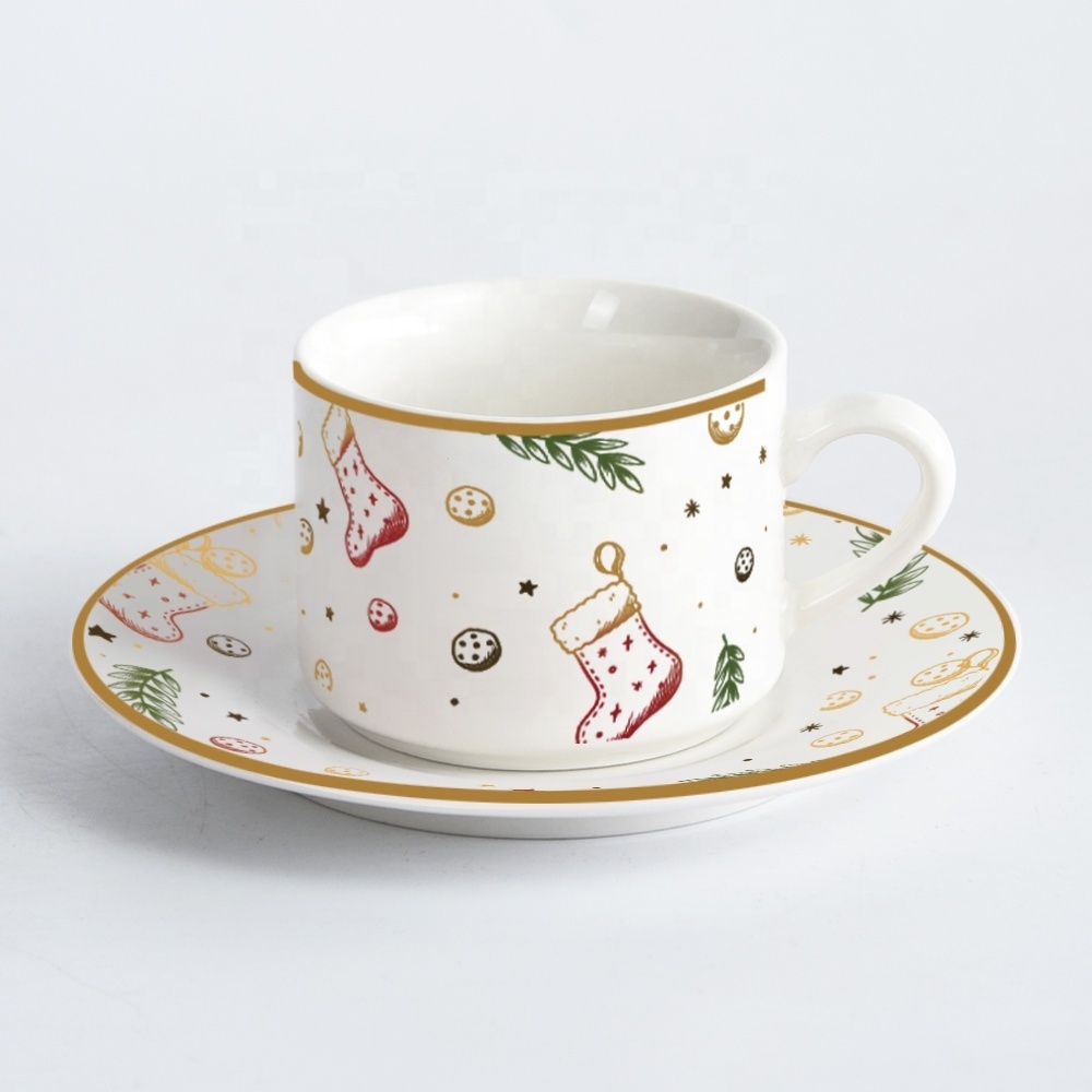 Wholesale Christmas Gift Cup Classic Ceramic Coffee Tea Cup and Saucer Customized Espresso Cup