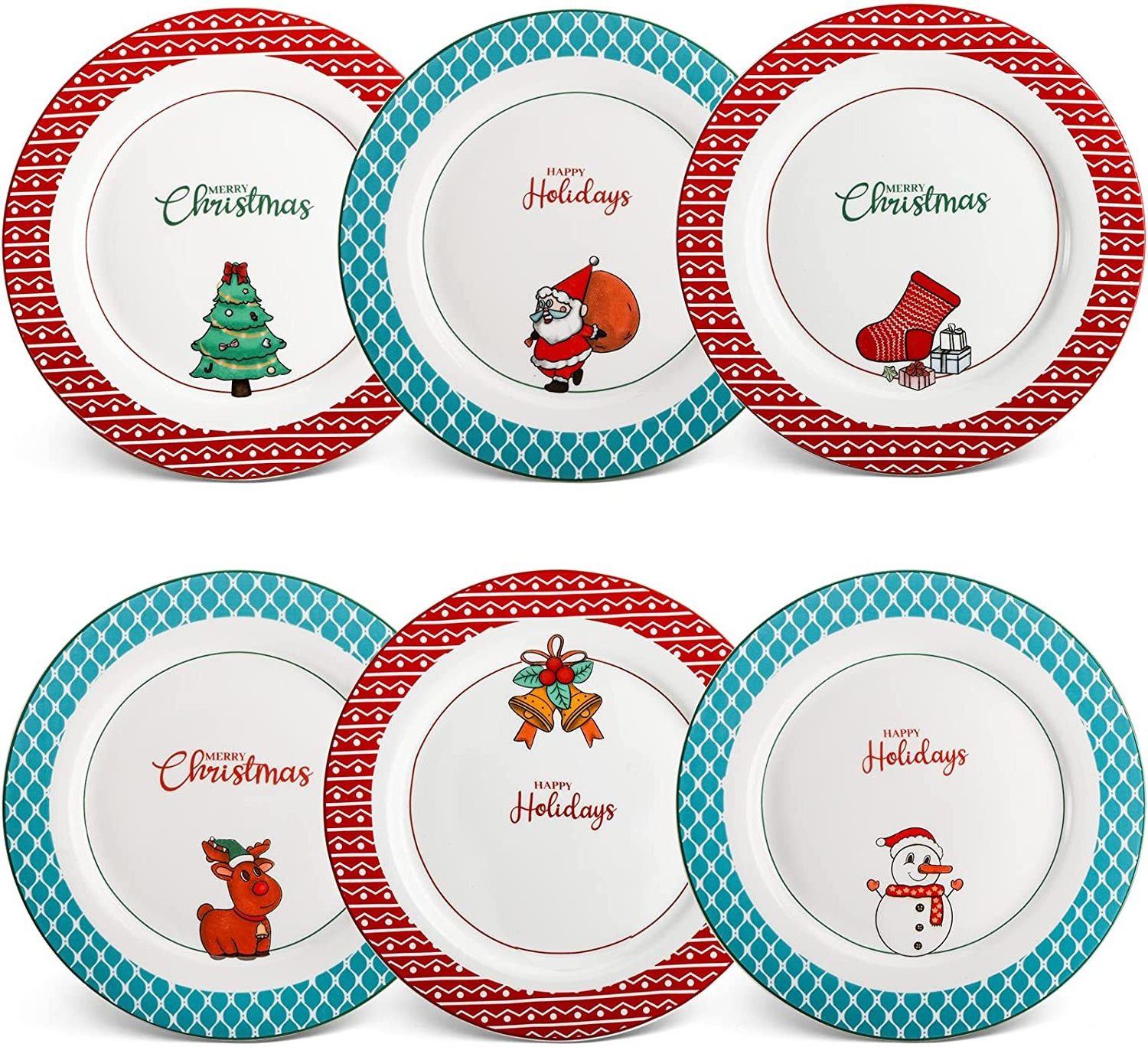 Wholesale custom Christmas Holiday decal round porcelain plate set restaurant dishes christmas dinner ceramic plates