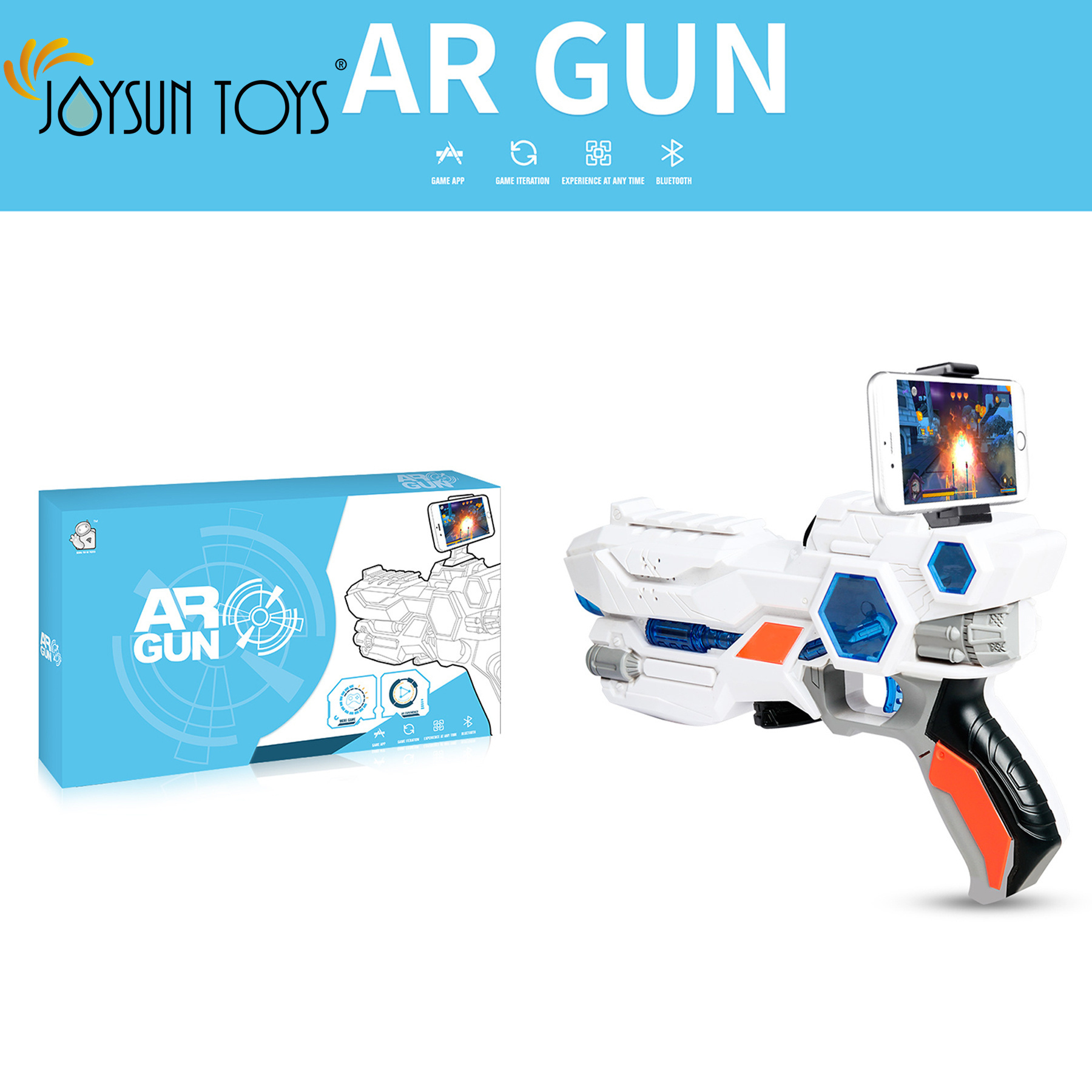 AR Gun Augmented Reality 3D Toy Games, Set Up with Cell Phone Holder, Connect Via Bluetooth and Multiple Scenes Available