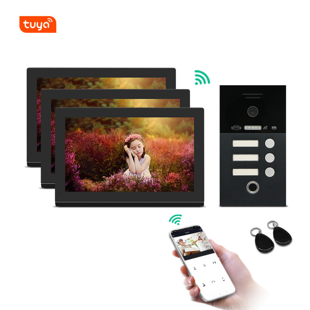 Factory fingerprint ip wifi video door phone intercom door entry system for 1/2/3/4 families smart home app tuya smart