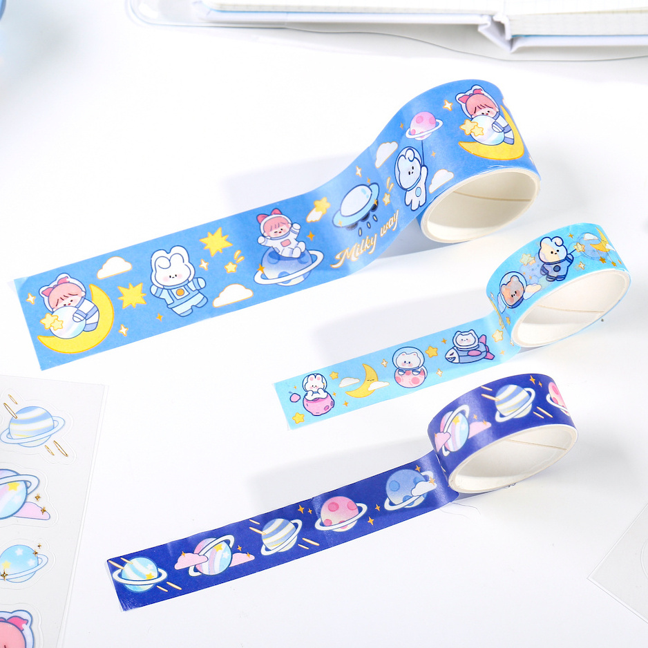 Joytop 1215 Wholesale Astronaut Space Flight 6pcs Paper Tape 8pcs Cartoon PVC Sticker Gift Set For Kids cute stationery