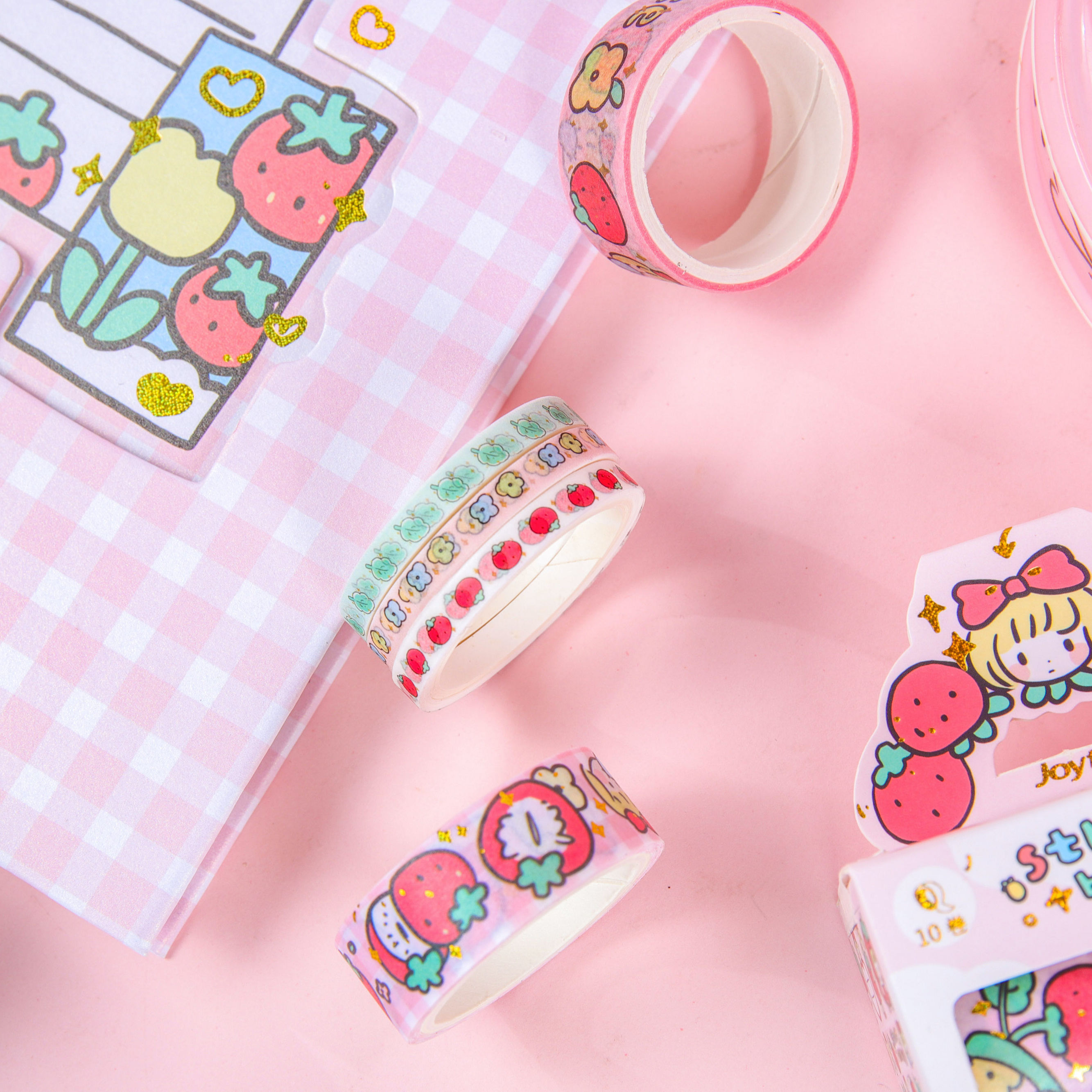 Joytop 4758 Wholesale Strawberry 10 Rolls Printed Kawaii Planner Washi Tapes For Kids