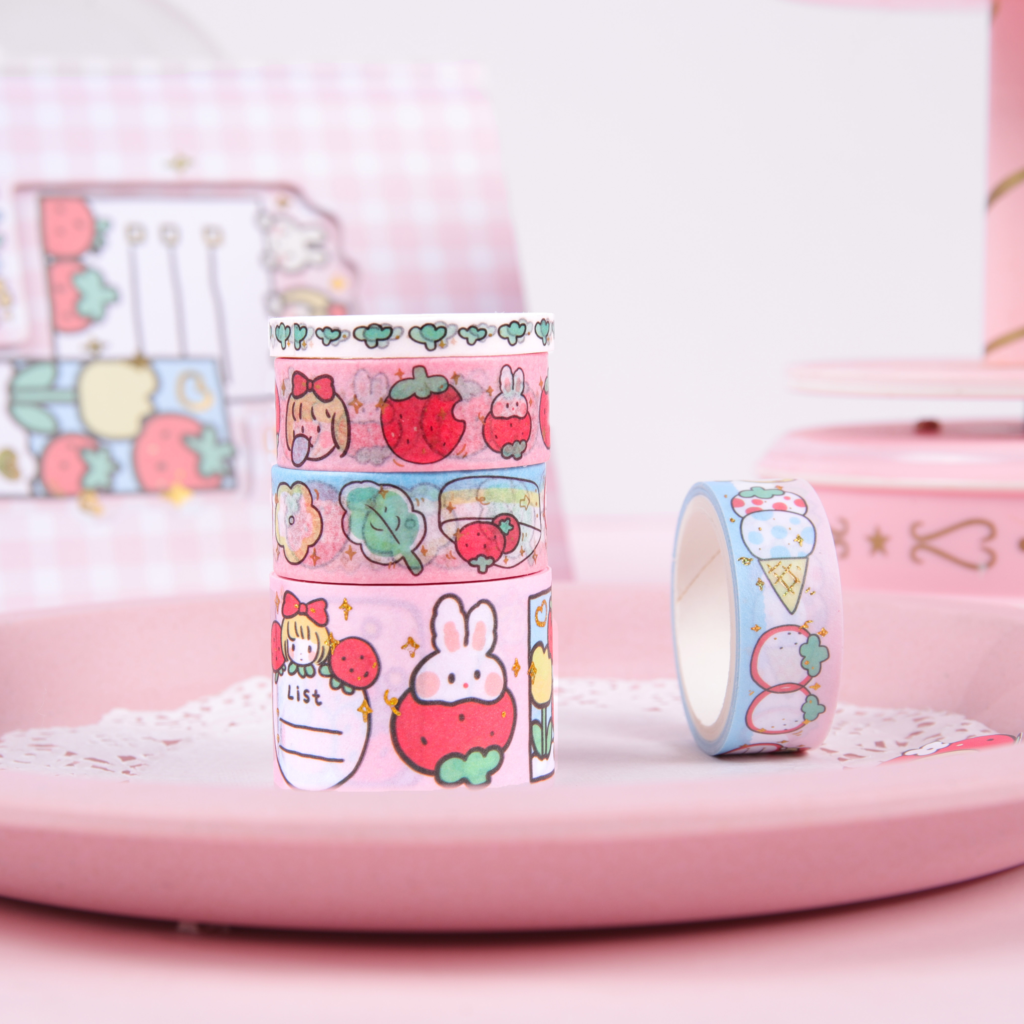 Joytop 4758 Wholesale Strawberry 10 Rolls Printed Kawaii Planner Washi Tapes For Kids