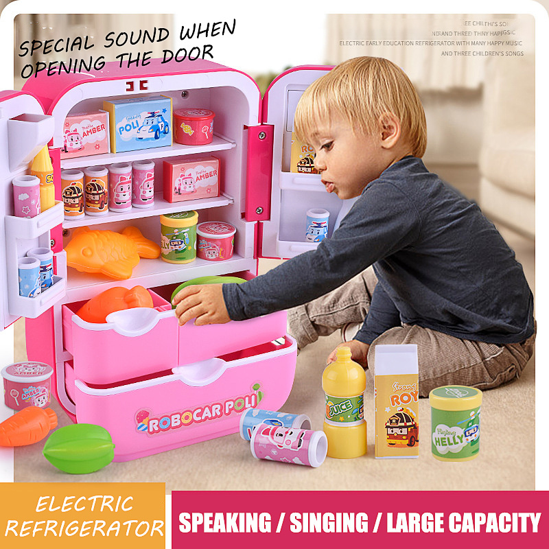 Children's Early Education Mini Refrigerator Toys with music Kitchen Play Set toy toy fridge for 9 years For Kids